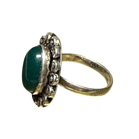Sterling Silver Green Onyx Oval Ring Vintage Floral Boho Statement Jewelry - Picture 3 of 6